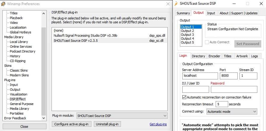 Winamp Configure active plugin